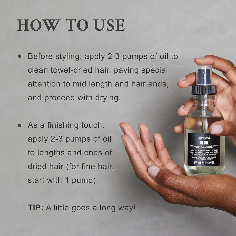 Davines OI Oil | Multi-Function Hair Serum for All Hair Types - Weightless Anti-Frizz & Shine with Roucou Oil - Hydrating Treatment