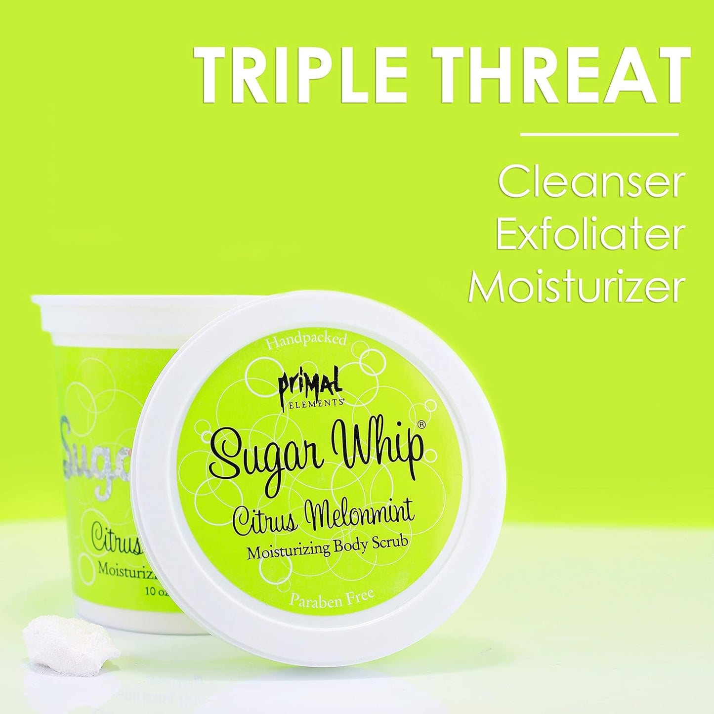 Exfoliating Sugar Scrub - Primal Elements Citrus Melonmint Body Cleanser & Moisturizer | 10 oz
