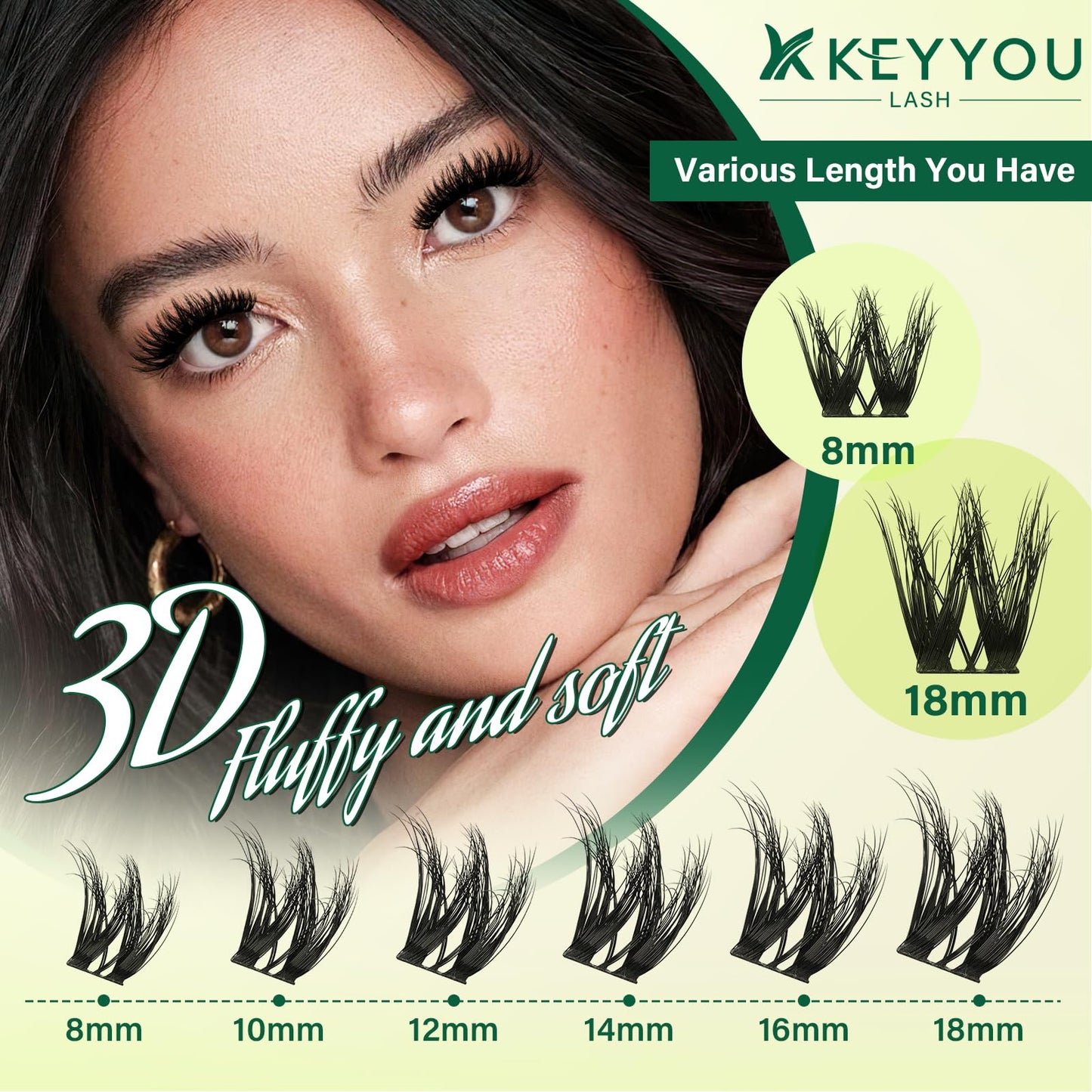KEYYOU Flaunt Lash Clusters Kit 3D Spider DIY Lashes Extension Kit Thick Eyelash Clusters 144pcs Individual Lashes Fluffy Wispy Volume Lashes with Waterproof Lash Bond and Seal & Remover (F01)