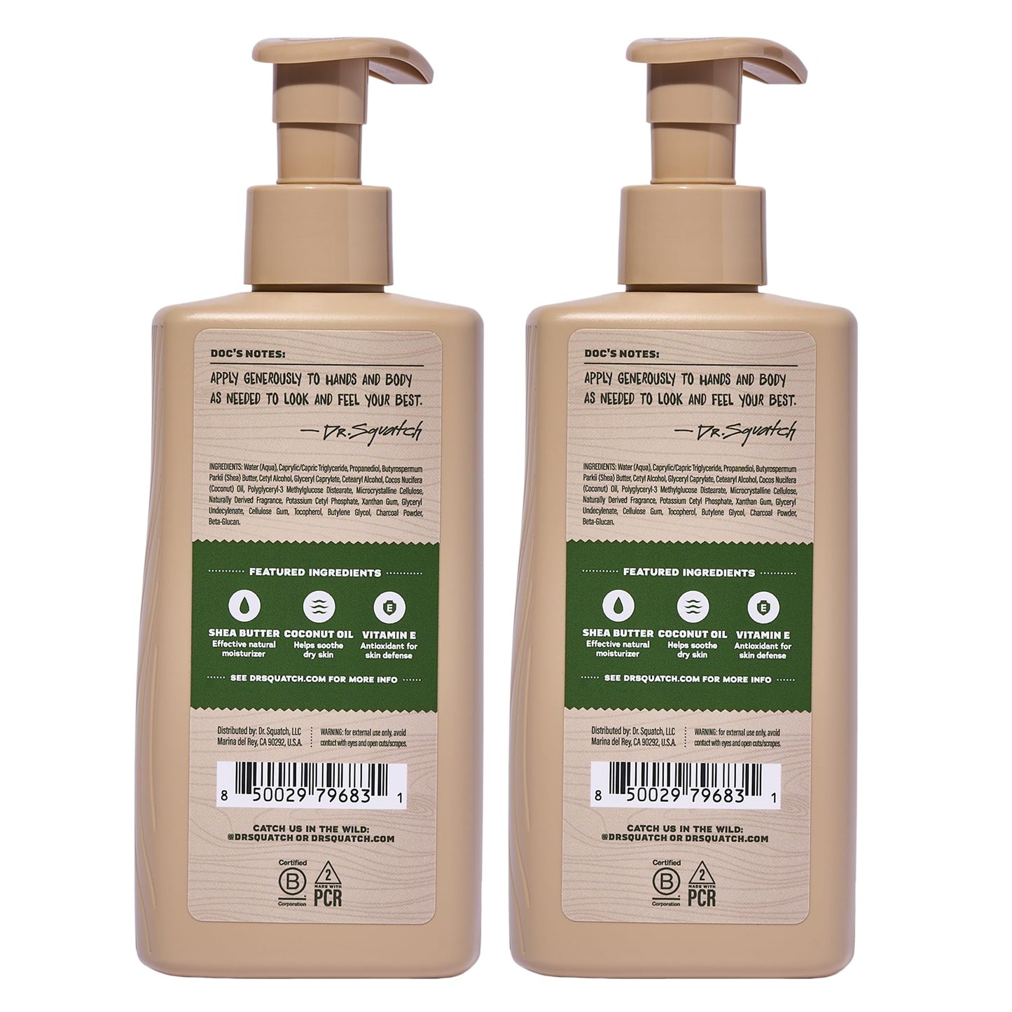 Dr. Squatch Natural Hand and Body Lotion for Men - Made with Shea Butter, Coconut Oil, Vitamin E for 24-Hr Moisturization - Pine Tar (10 fl oz, 2-Pack)