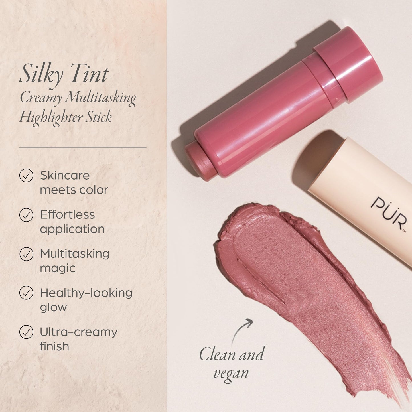 PÜR MINERALS Silky Tint Creamy Multitasking Blush Stick with Peptides, Berry Best - Blush Stick with Natural, Healthy-Looking Glow & Ultra-Creamy Finish - Professional Makeup