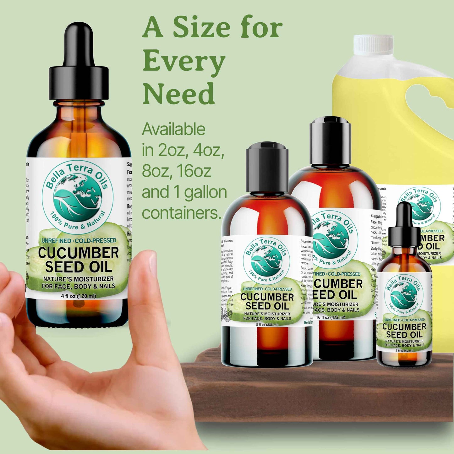 Bella Terra Oils - Cucumber Seed Oil 8 oz - Dive into Cucumber's Nutritional Treasure, Infused with Vitamins & Omega-3, Seamless Addition to Skin Care Arsenal
