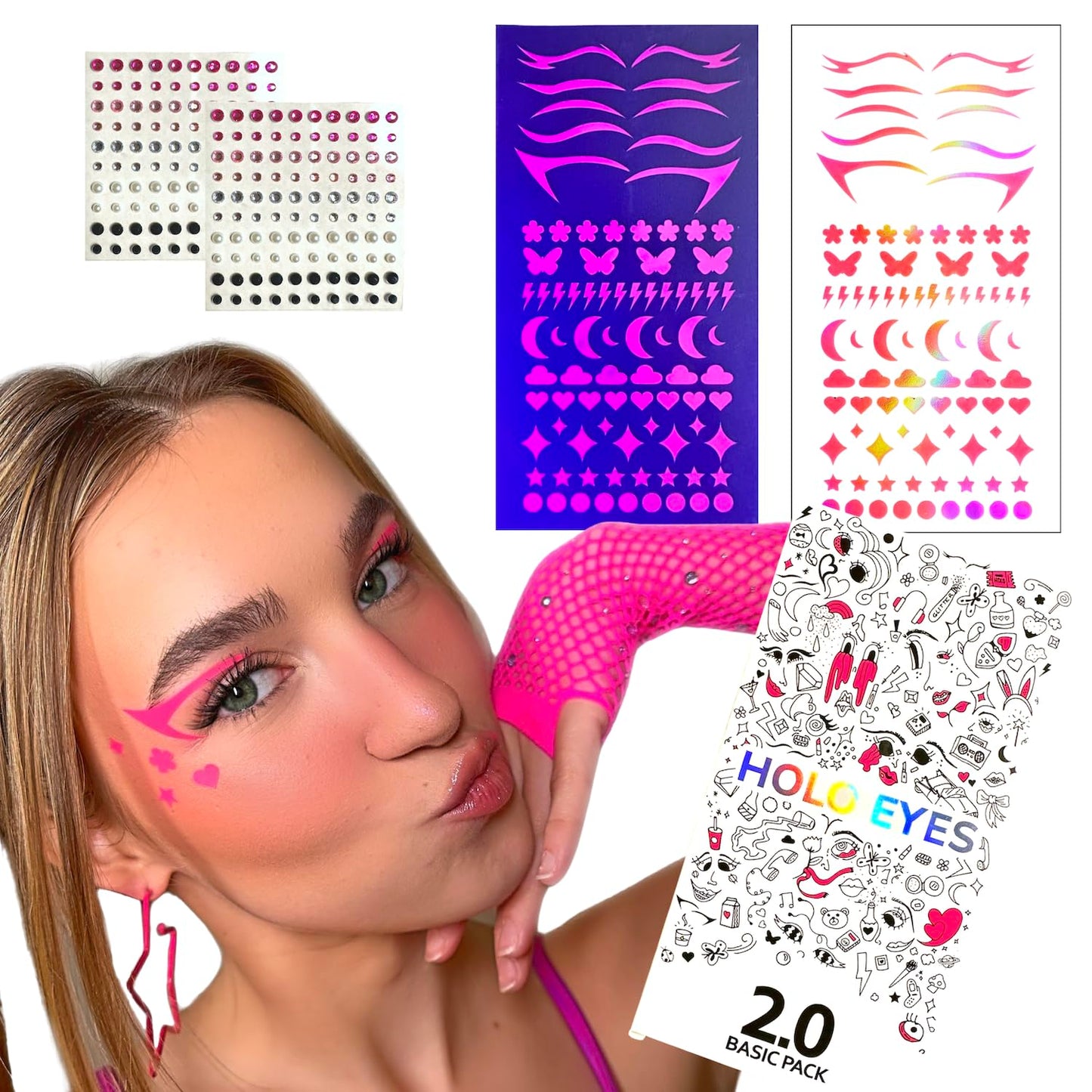 Pink holographic eye makeup stickers
