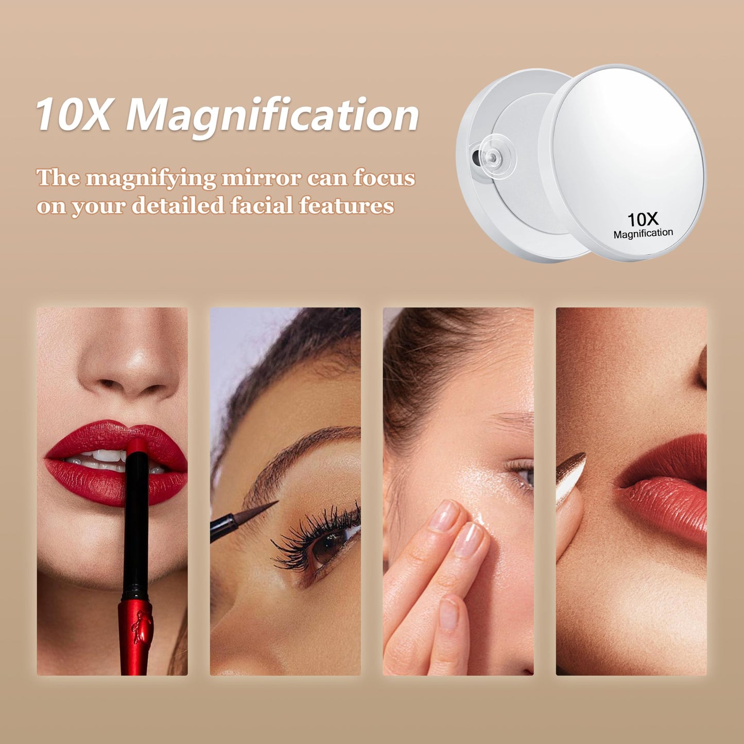 Acoolda Vanity Mirror with Lights, Makeup Mirror with Lights Three Color Lighting Modes, Dimmable Touch Screen, Detachable 10X Magnifying Mirror, 360°Free Rotation,White