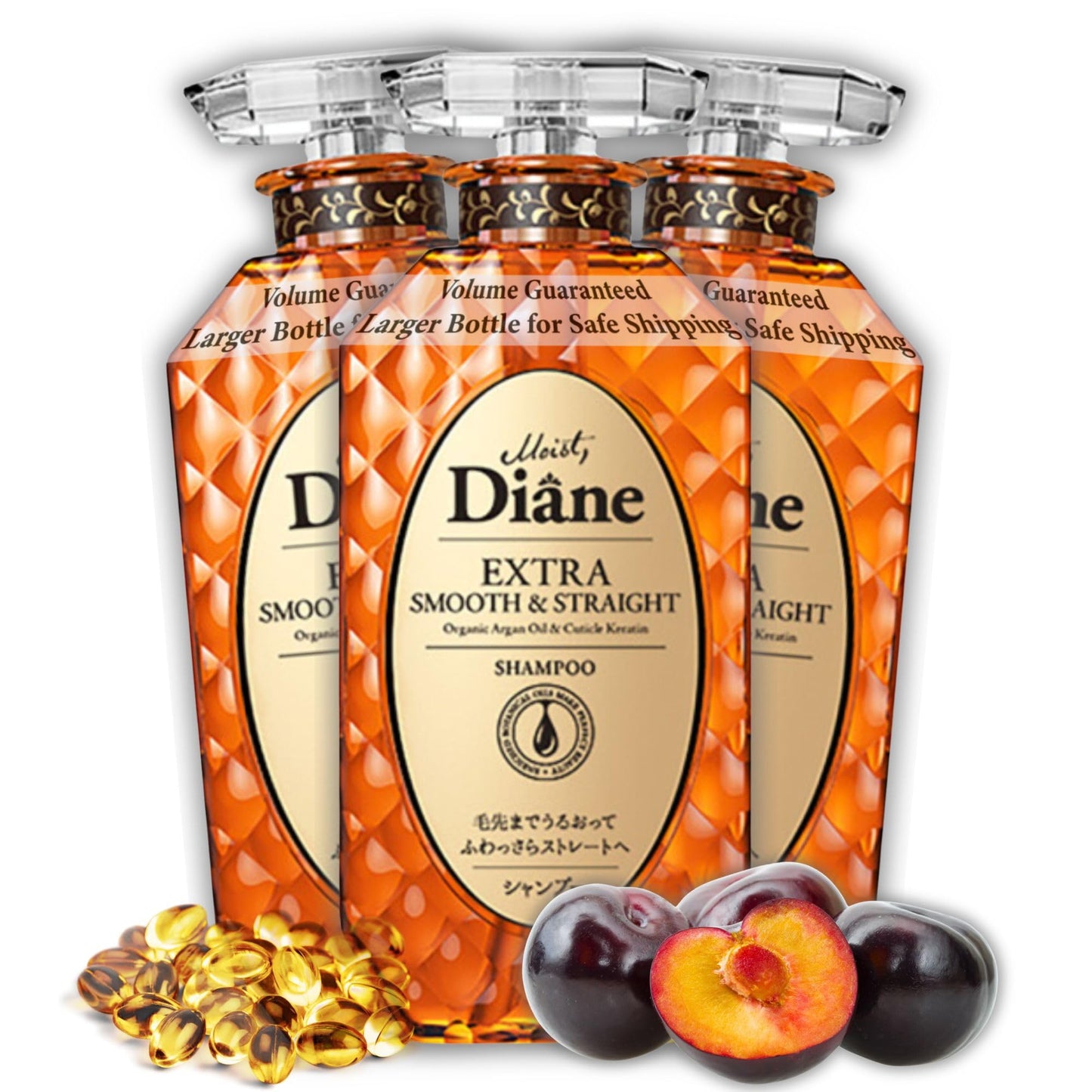 Moist Diane Argan Oil Shampoo for Women, Anti Frizz Shampoo for Men by Keratin, Rice Protein, Collagen, Hyaluronic Acid & Ceramides in Japan, Paraben & Sulfate Free 15.2 Fl Oz SMOOTH& STRAIGHT 3 Count