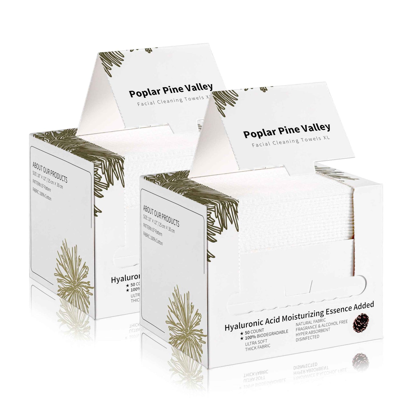 Poplar Pine Valley, Face Cleaning Towels, Makeup Remover Dry Wipes, Hyaluronic Acid, Skincare Towels for Face, Cleansing and Moisturizing, Cotton, Thick Soft, Travel, 50 Ct, 1 Pack