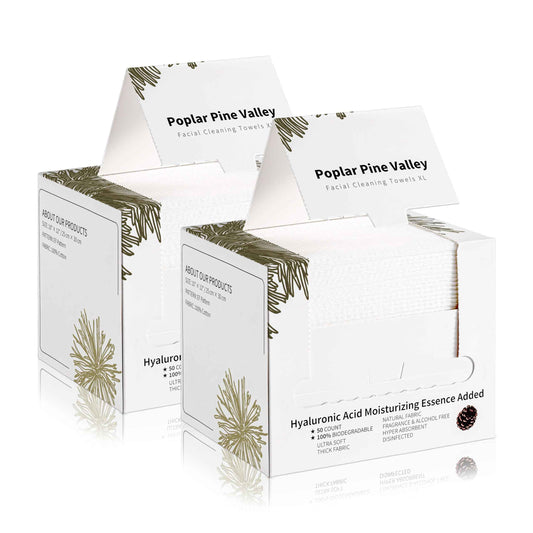 Poplar Pine Valley, Face Cleaning Towels, Makeup Remover Dry Wipes, Hyaluronic Acid, Skincare Towels for Face, Cleansing and Moisturizing, Cotton, Thick Soft, Travel, 50 Ct, 1 Pack