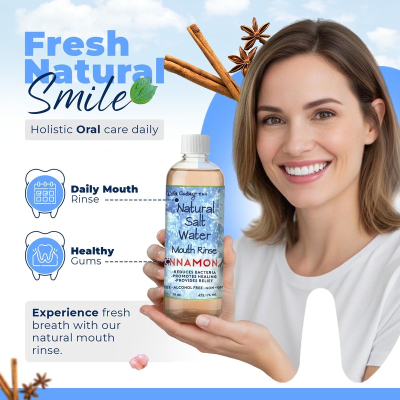 3 Pack Natural Saltwater Mouth Rinse | Himalayan Pink Salt Water Oral Rinse | Organic Cinnamon Flavor Fluoride & Alcohol Free Mouthwash for Fresh Breath | Natural Gum Care Mouthwash-16 FL Oz