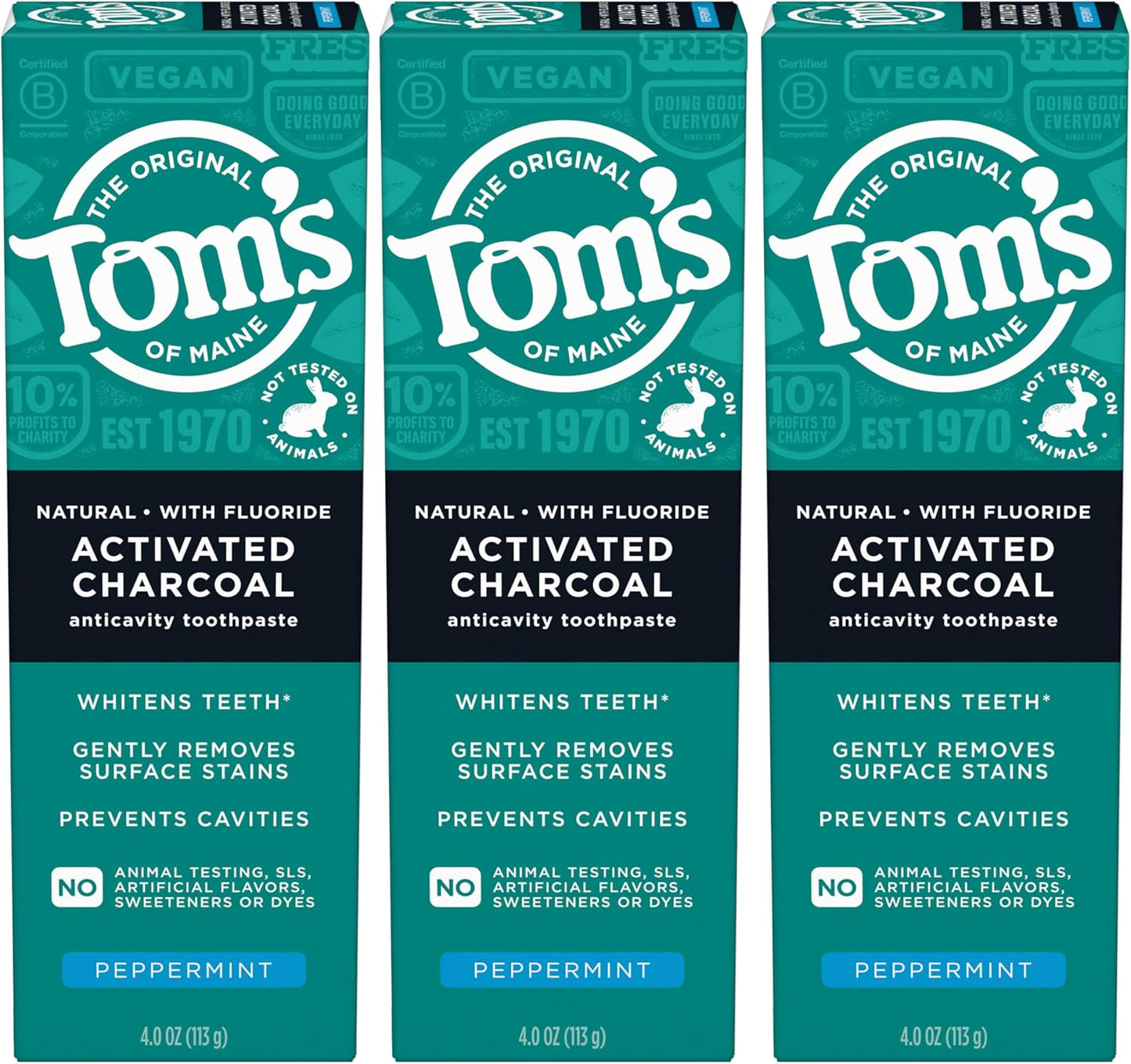 Activated Charcoal Whitening Toothpaste - Fluoride & Peppermint Flavor | 4.7 oz, 3-Pack
