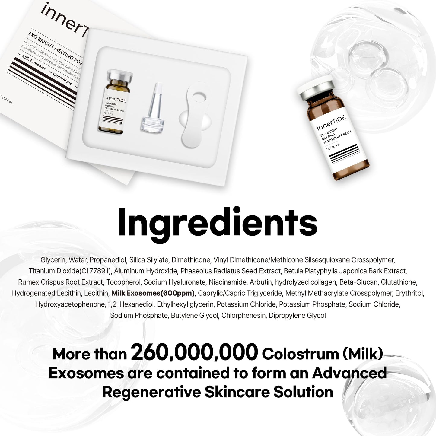 innerTIDE Exo Bright Melting Powder in Cream - 200 Million Exosomes, Glutathione, Collagen, Niacinamide | Hydrating, Barrier Repair, Brightening, Anti-Wrinkle, Pore Care | Korean Skin care 0.24oz / 7g