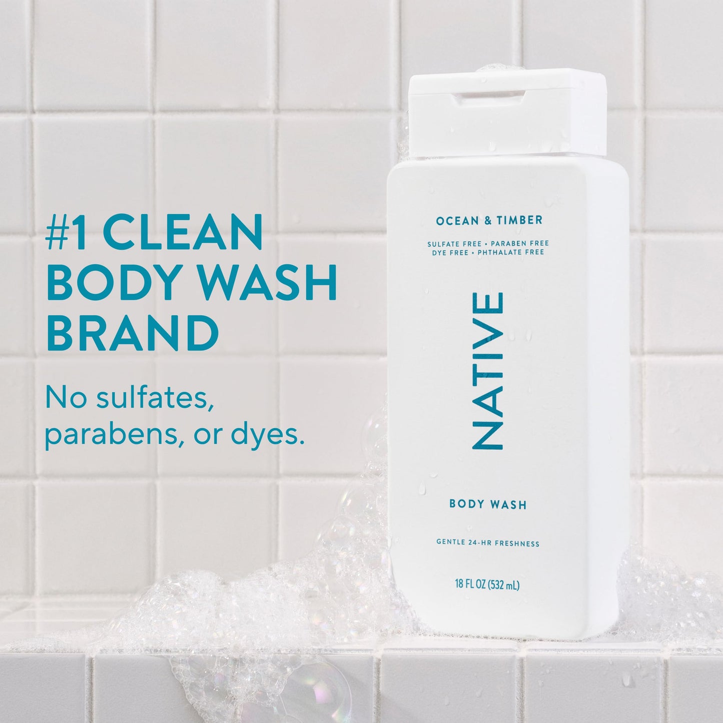 Native Body Wash Contains Naturally Derived Ingredients | For Women & Men, Sulfate, Paraben, & Dye Free Leaving Skin Soft and Hydrating | Ocean & Timber 18 oz - 2 Pk