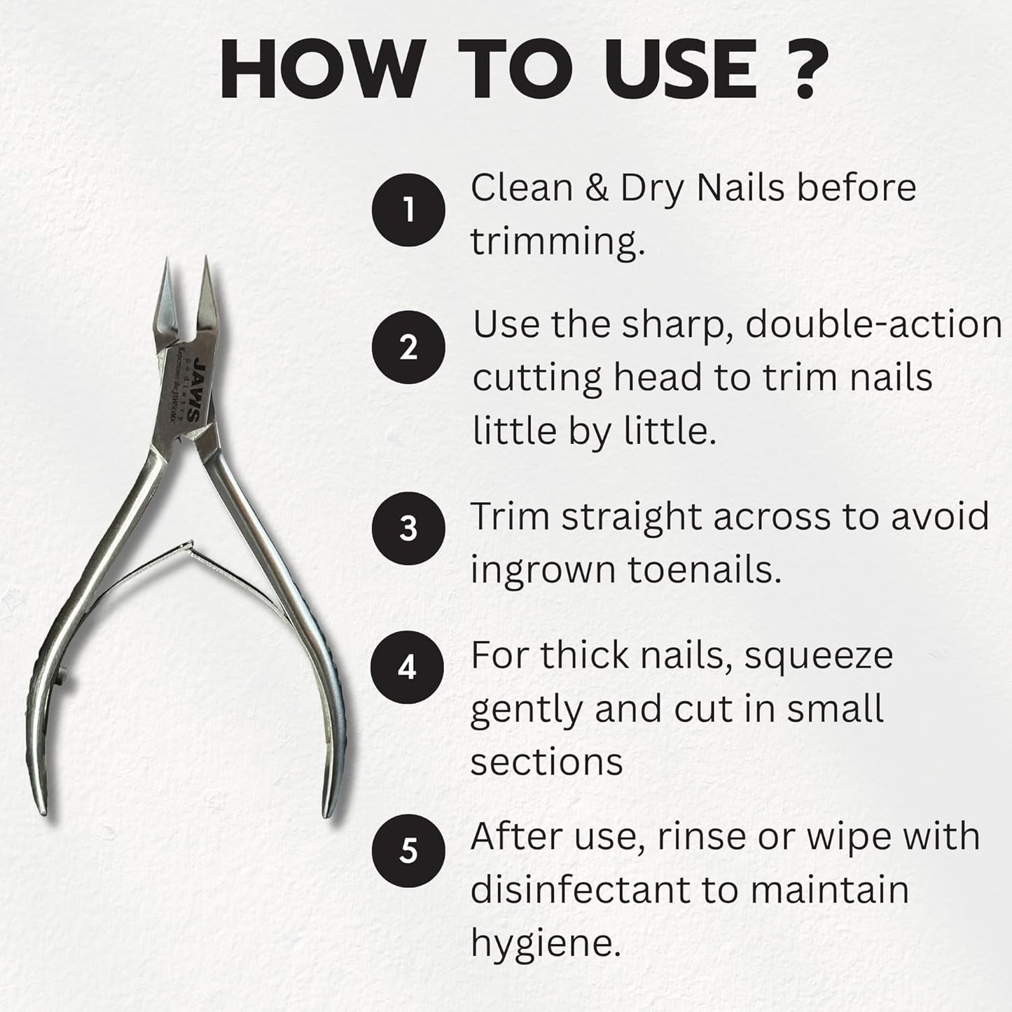 Jaws Podiatry Toenail Clippers - Surgical-Grade Stainless Steel, Double-Action Blades | Compact Silver Pedicure Tool for Thick Nails