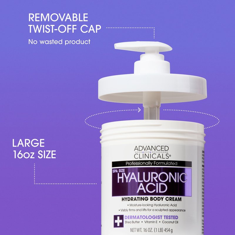 Advanced Clinicals Hyaluronic Acid Moisturizer Body Cream With Vitamin E | Hydrating Cream & Body Lotion For Women & Men To Help Improve Look of Wrinkles, Dry Skin, Crepey Looking Skin, 16OZ, 2-Pack
