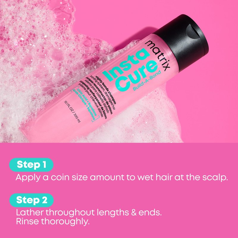 MATRIX Instacure Build-A-Bond Mighty Bonds Shampoo - Bond Repair For Very Damaged Hair, Strengthens, Smooths & Softens with Citric Acid & Squalane, Vegan, Sulfate-Free, Paraben-Free, 10.1 Fl Oz