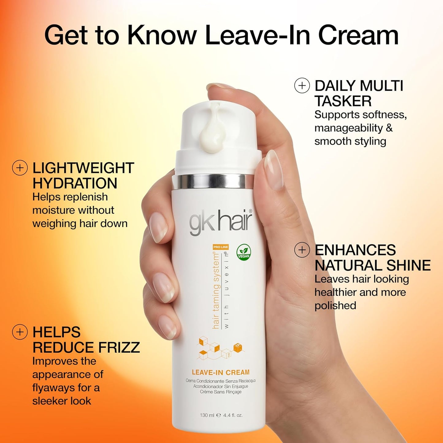 GK HAIR Vegan Leave-In Conditioner - Hydrating & Smoothing for Dry, Damaged Hair | 4.4 Fl Oz (130ml)