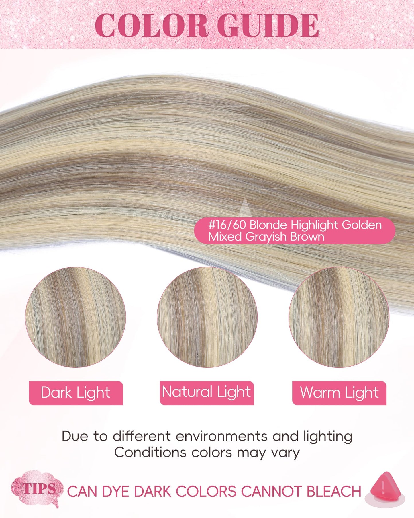 KiiKiiGirl Virgin I Tip Hair Extensions Human Hair 14 Inch #16/60 Blonde Highlight Golden Mixed Grayish Brown Itip Human Hair Extensions Invisible Silky Straight 30g/43s