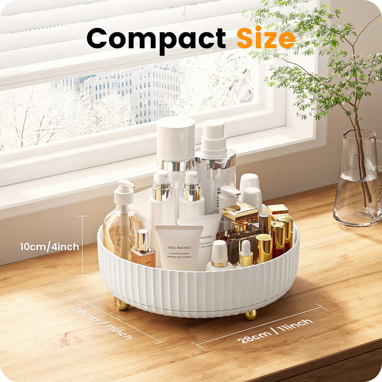 A-LuGei 【Elegant White】 11" Perfume Organizer, 【360° Rotating】 Vanity Organizer, 【Minimalist Chic】 Lazy Susan, Bathroom Organizers and Storage, Makeup Organizer for Skincare Cosmetic Holder