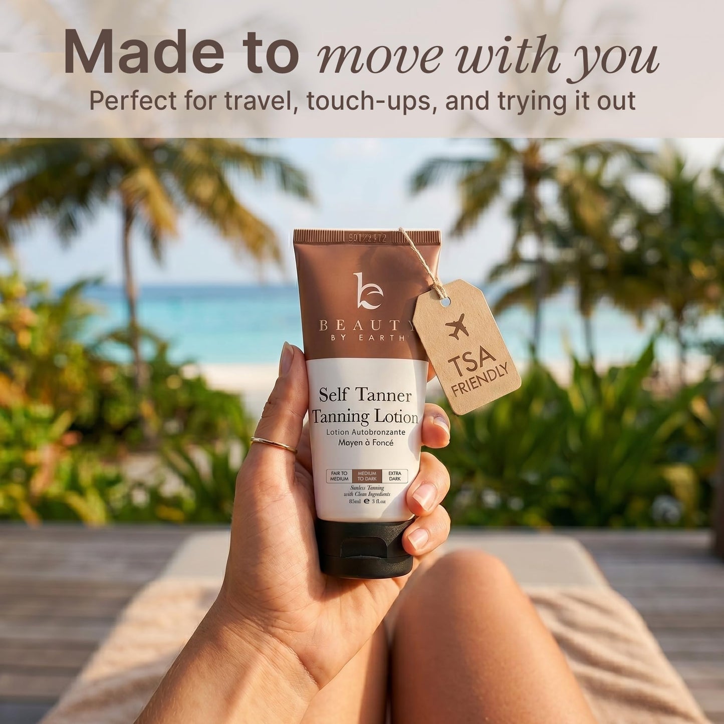 Tanning Lotion Self Tanner - USA Made with Natural & Organic Ingredients, Travel Size Self Tan Lotion, Non Toxic Gradual Tanning Moisturizer, Sunless Tanner for Fake Tan for Women & Men