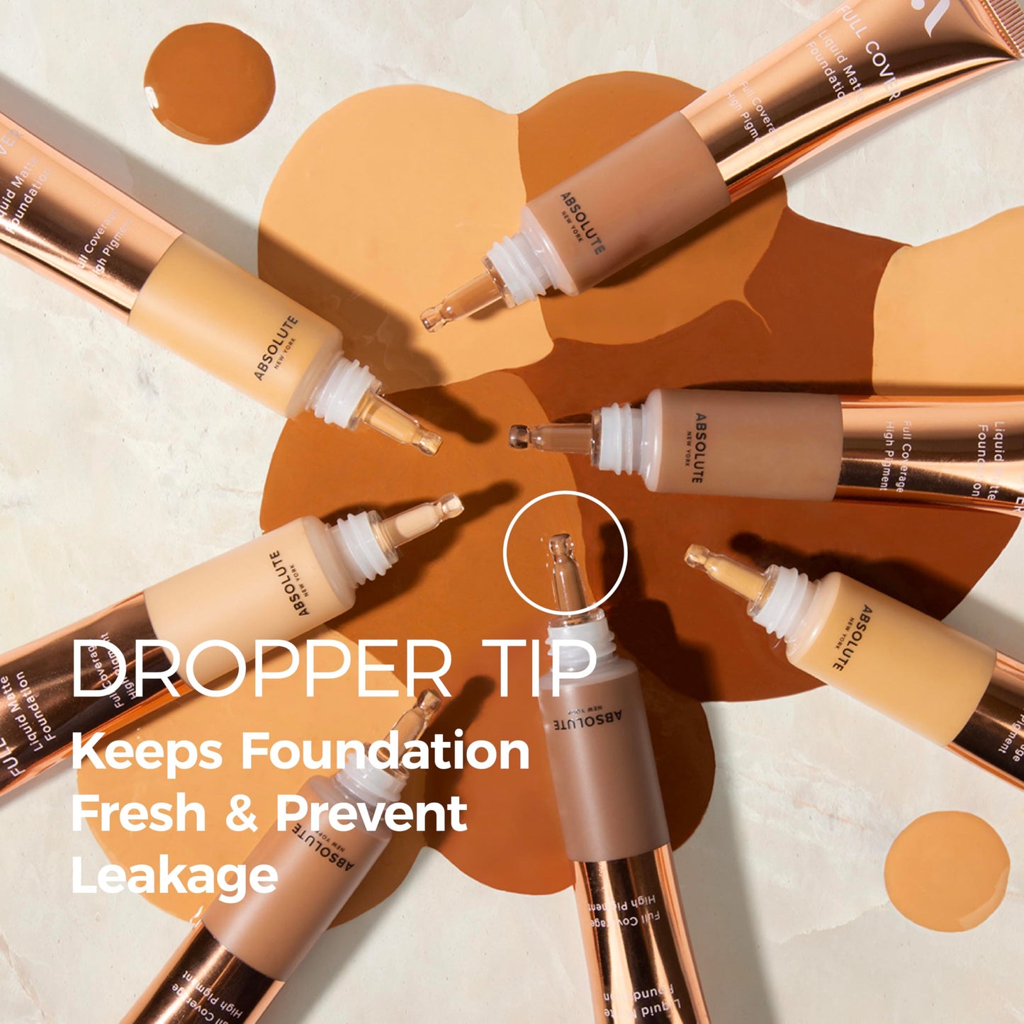 Absolute New York MFFD05 Full Cover Liquid Matte Foundation; Creamy Oil Free Formula with Dropper Tip; Natural Matte Finish