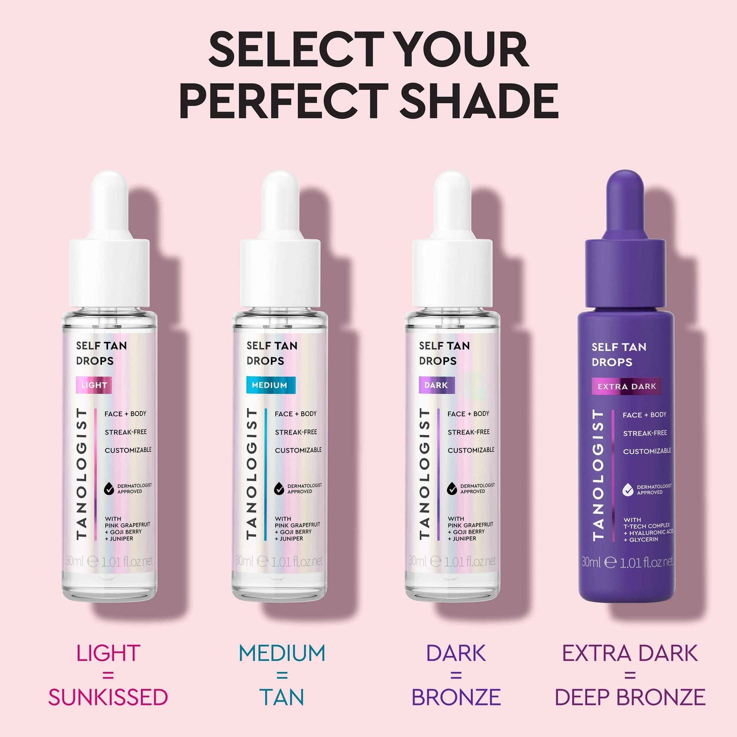 Tanologist Light Self Tan Drops, Streak-Free Body & Face Tanning Drops, No Fake Tan Smell, For Moisturizer & Lotion, Bronzing Face Tanner, Skincare Ingredients, Vegan, 1.01 fl. oz/30 ml Bottle