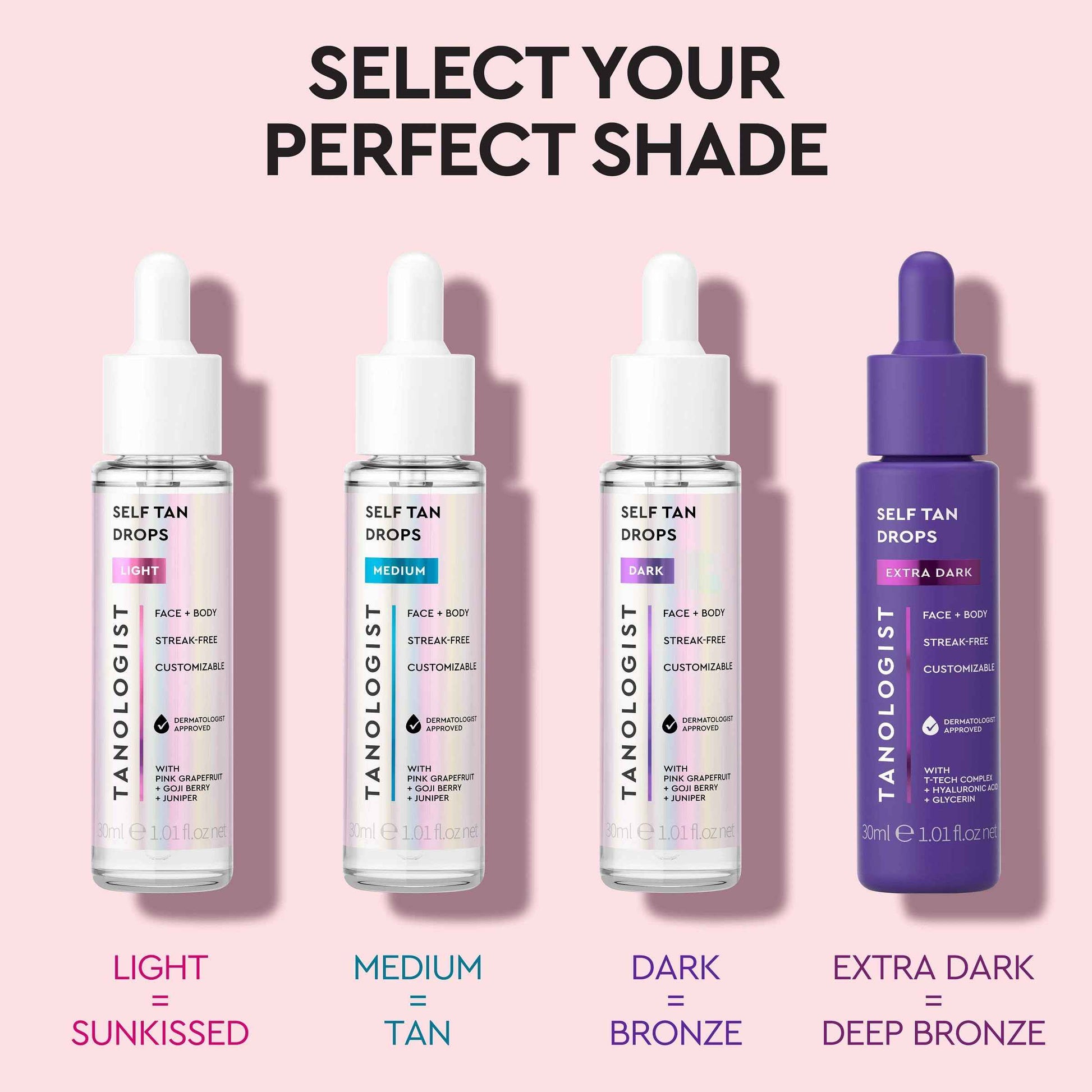 Tanologist Light Self Tan Drops, Streak-Free Body & Face Tanning Drops, No Fake Tan Smell, For Moisturizer & Lotion, Bronzing Face Tanner, Skincare Ingredients, Vegan, 1.01 fl. oz/30 ml Bottle