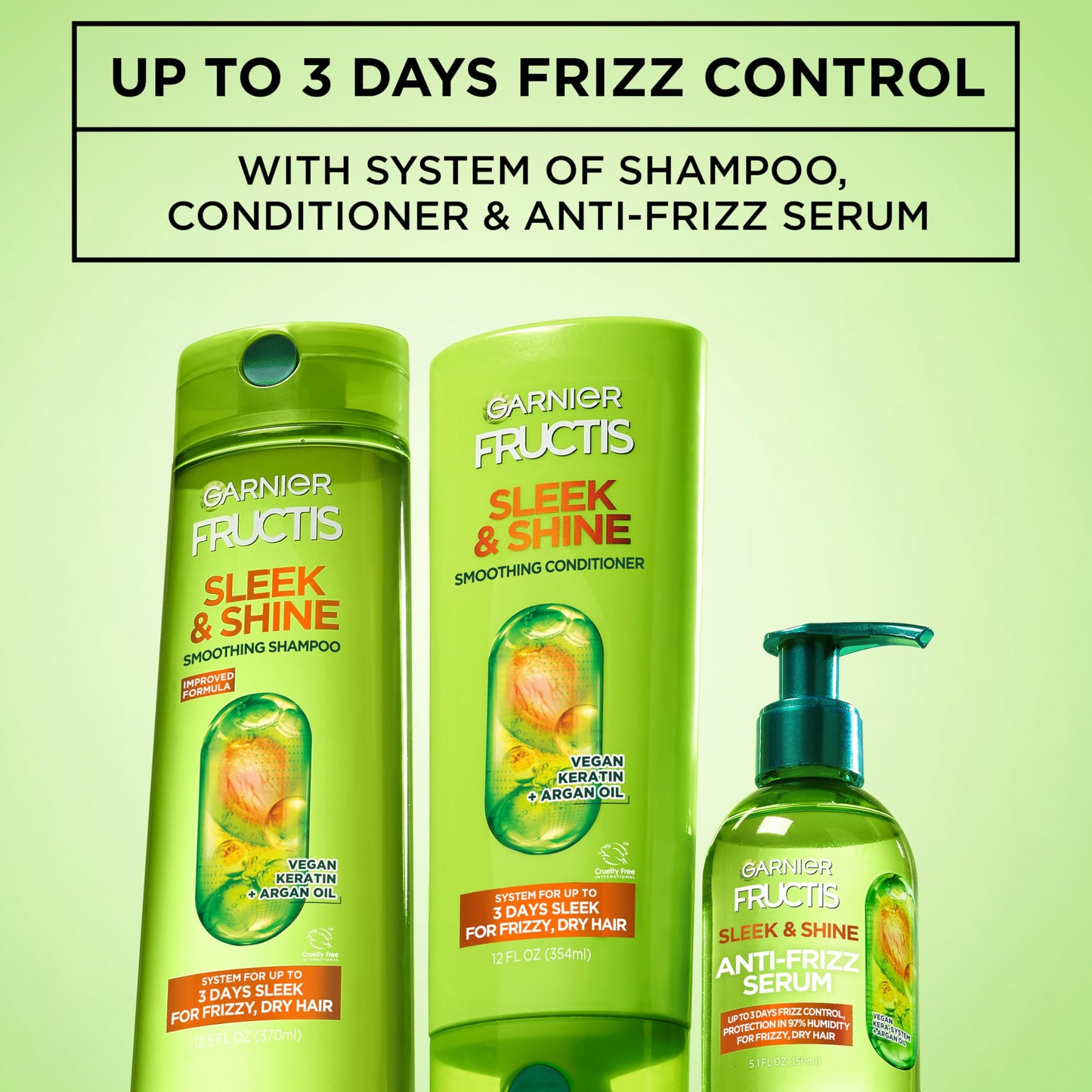 Garnier Fructis Sleek & Shine Anti-Frizz Serum for Frizzy, Dry Hair, Argan Oil, 5.1 Fl Oz, 2 Count (Packaging May Vary)