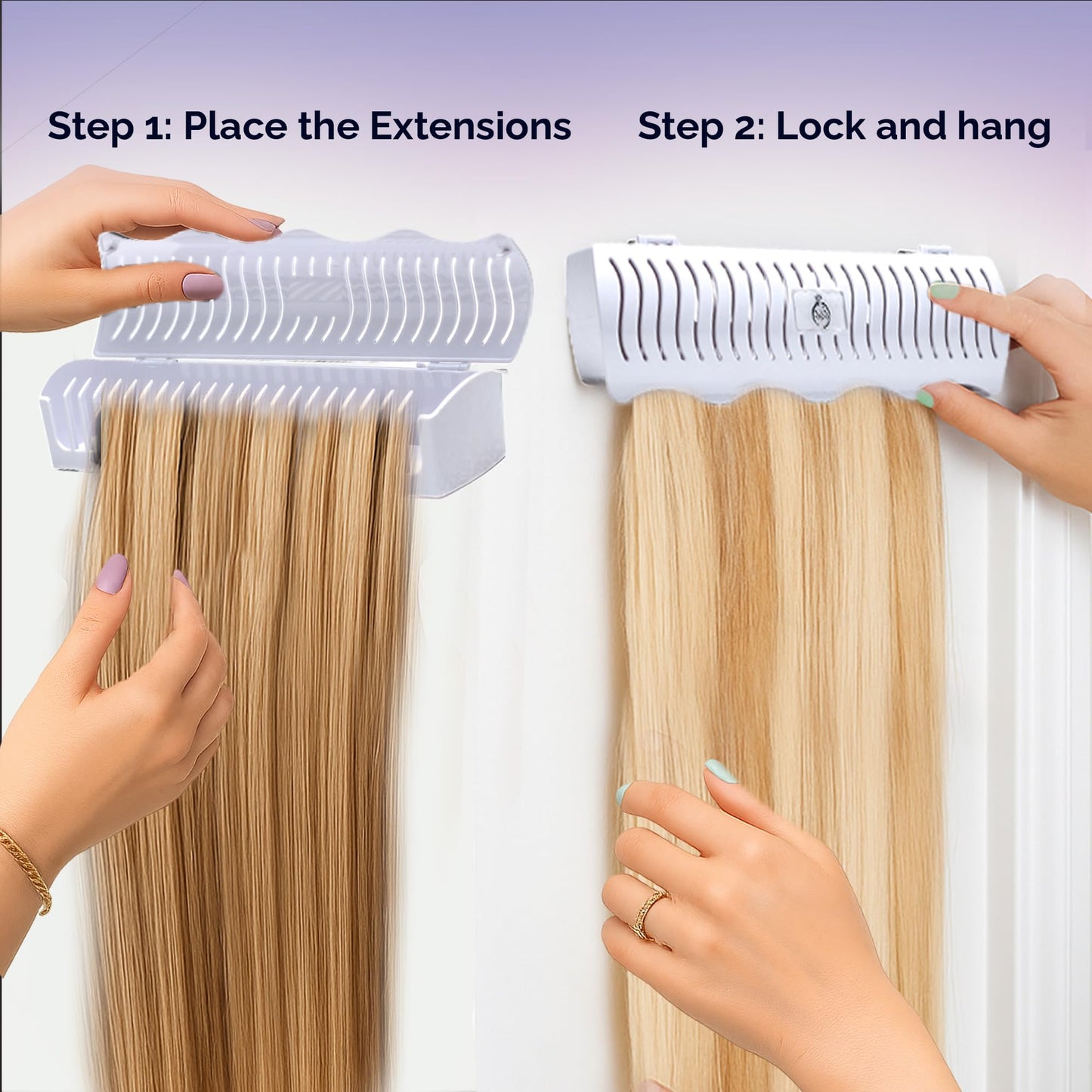 Carter Girls & CO. Hair Extension Holder 4 Mounting Options & Tools | Fully Equipped Hair Extension Hanger with Holds Clip-ins, Tape-Ins, Wefts for Washing, Styling, Storage & Travel (White)