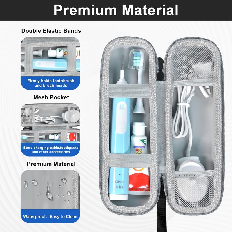 TUNYINSH Travel Case for Oral-B/Oral-B Pro/Phlips Sonicare Electric Toothbrush with 2pcs Toothbrush Heads Cover Cap, Portable Hard Protective Storage Bag with Accessories Storage (Black)