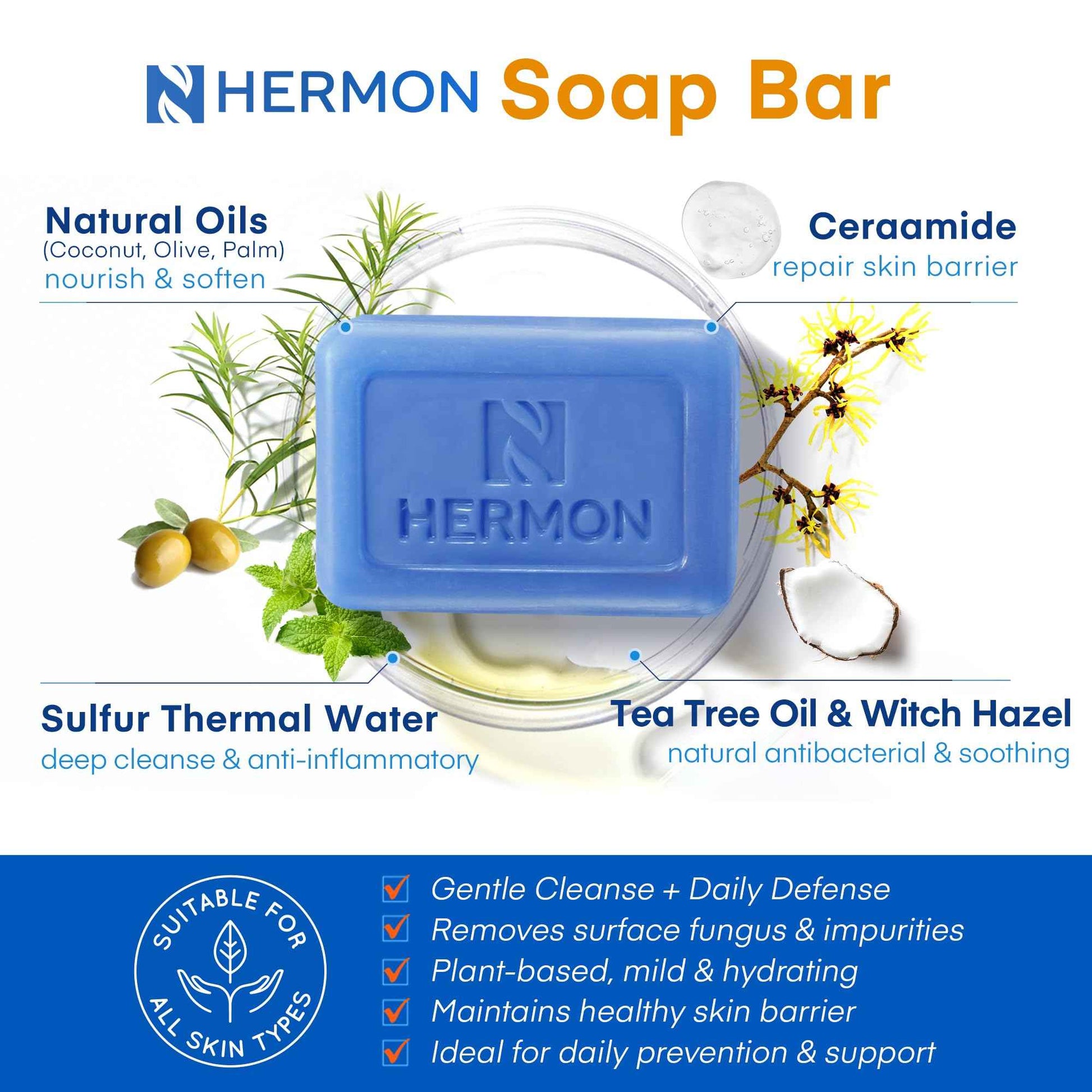 Hermon Powerful Ringworm Antifungal Soap – Treatment for Ringworm, Athlete’s Foot & Jock Itch – Tea Tree Oil & Sulfur Formula – Fungal Soap for Daily Body Wash – 2 Pack