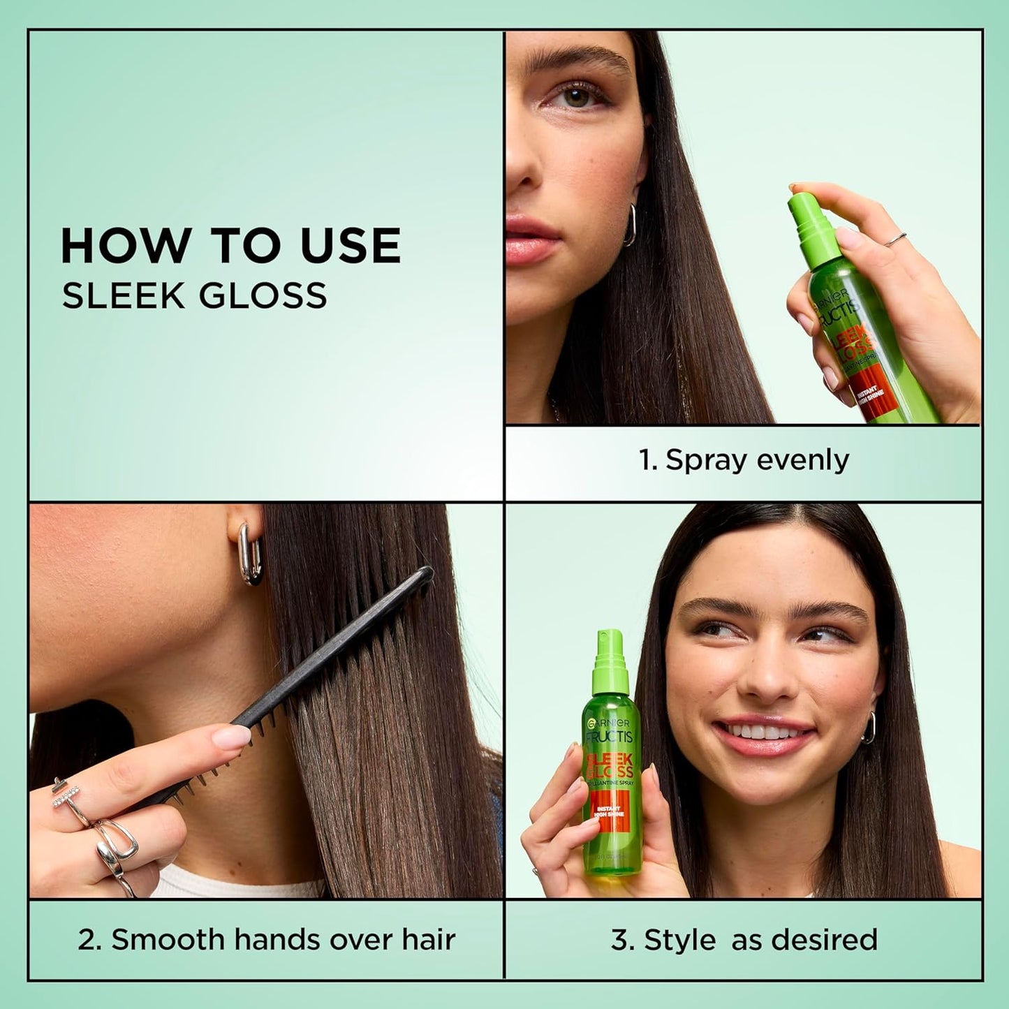 Garnier Fructis Shine Glossing Spray - Argan Oil Formula for High Shine Finish | 3 Fl Oz, 3 Count