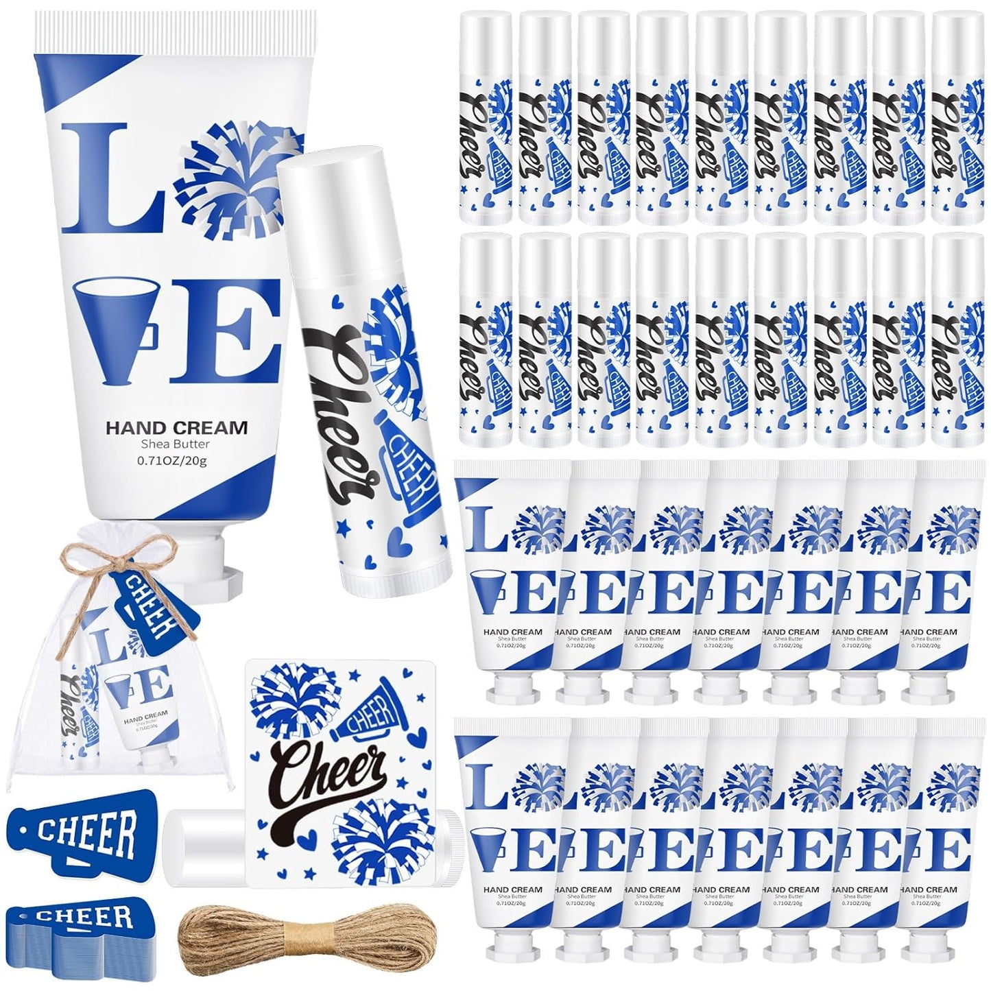 Cheer Lip Balm & Hand Cream Set - 144 Pcs Party Favors | Includes 36 Lip Balms, 36 Hand Creams, Bags & Cards