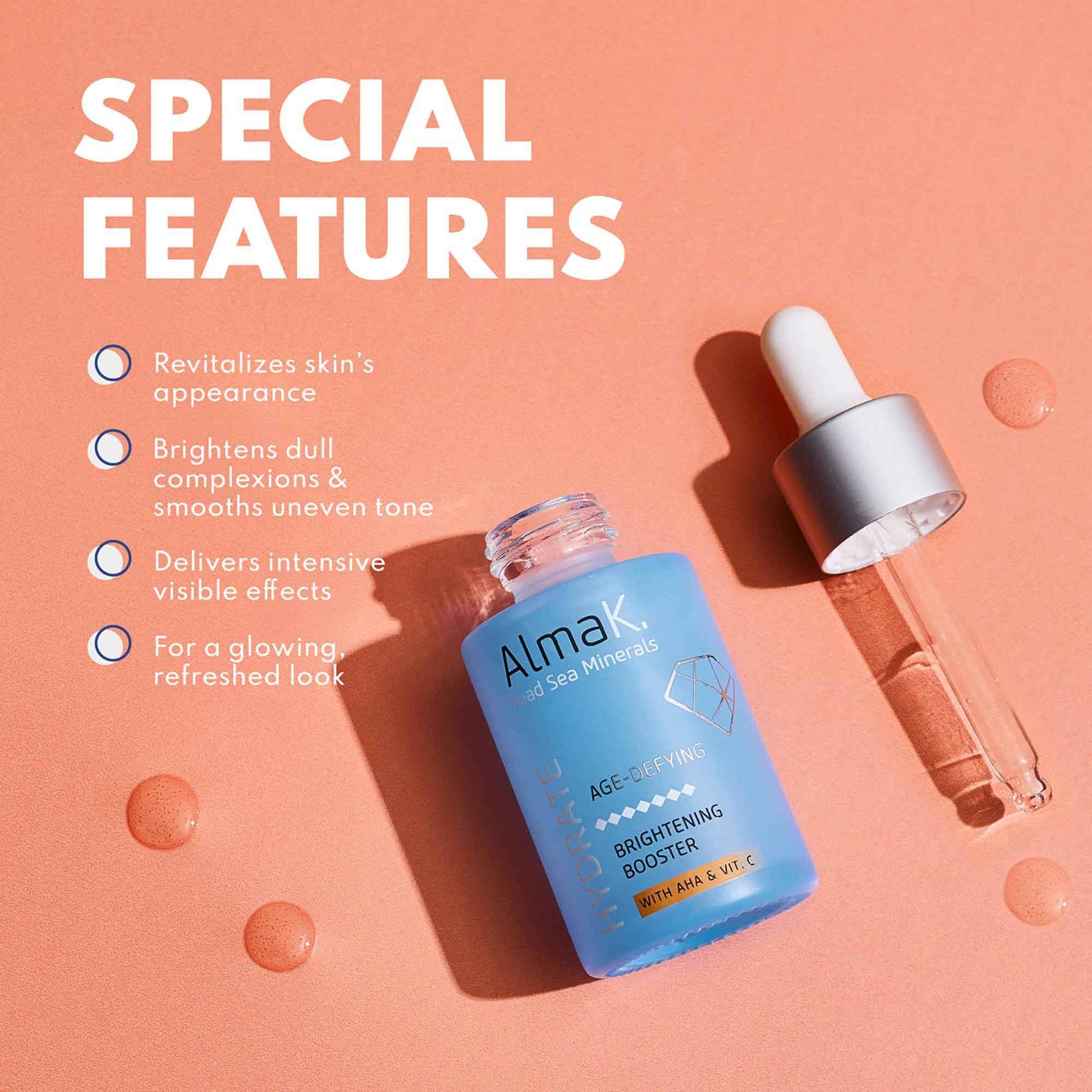 Alma K Brightening Booster - Vitamin C Face Serum with AHA, Hydrating and Brightening Serum for Women, Anti Aging, Improve Appearance of Fine Lines & Wrinkles - 1 oz