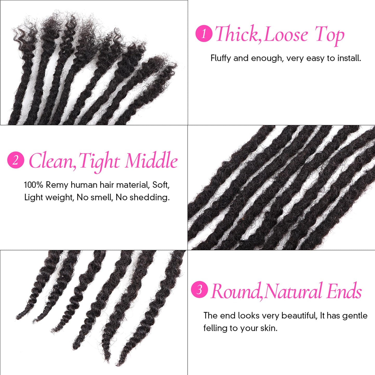 Orientdreads Textured Loc Extensions Human Hair with Curly Ends, Full Handmade Human Hair Dreadlock Extensions for Women/Men, Can Be Curled and Bleached (#Nature Black, 8 Inch 0.4cm 20 Strands)