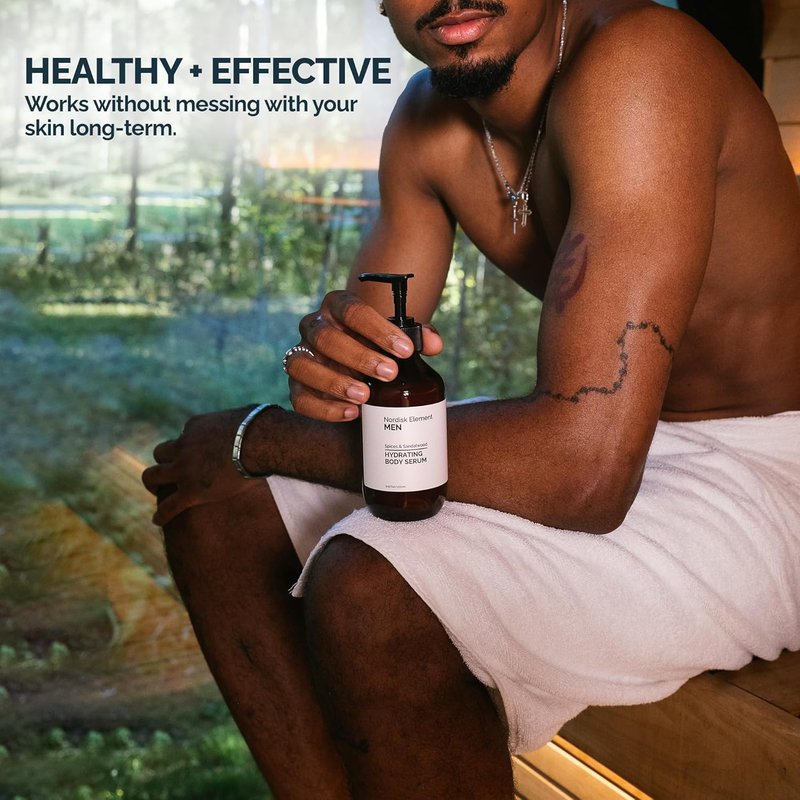 Nordisk Element Body Serum for Men - Lightweight Hydrating Serum with Hyaluronic Acid & Antioxidants | 9.13 Fl Oz, Vegan, Sandalwood Scent