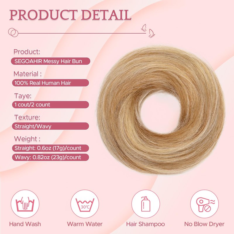 SEGO SEGOHAIR Hair Bun 100% Human Hair Natural Stright Messy Bun Hair Piece with Elastic Scrunchie for Women & Girls- 2 PCS Medium Brown