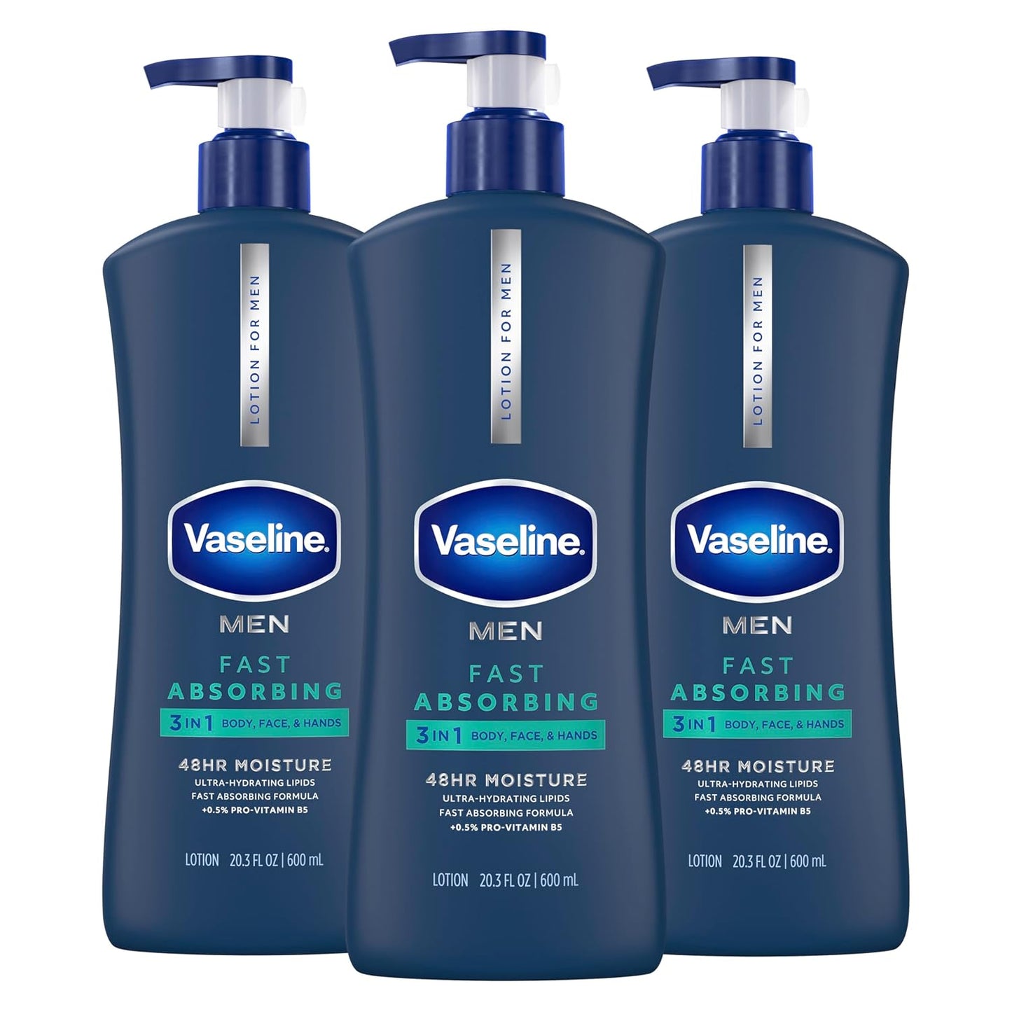 Vaseline Men's Healing Moisture Lotion - Fast Absorbing, Non-Greasy Formula for Dry Skin | 20.3 oz, Pack of 3