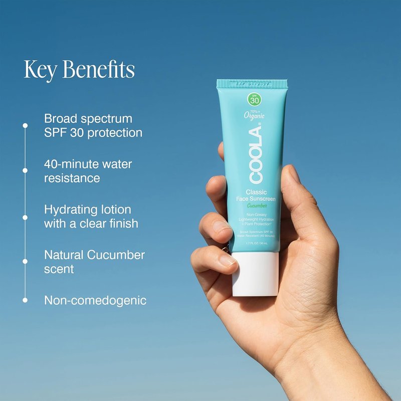 Coola Organic Face Sunscreen SPF 30 - Vegan Cucumber Sunblock Lotion for Daily Protection | 1.7 Fl Oz