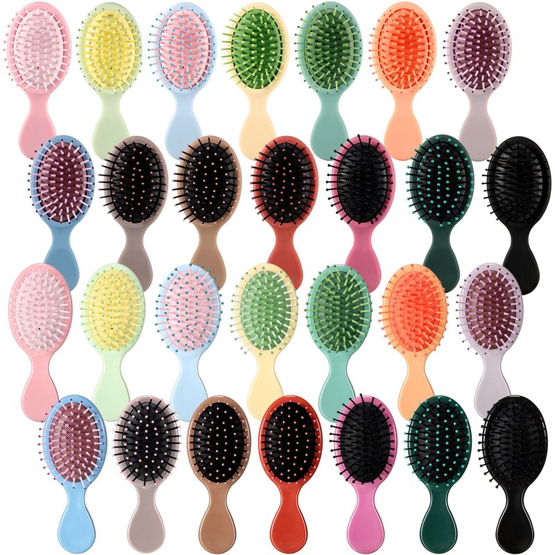 Zopeal 28 Pcs Kids Graduation Gifts Wet Hair Mini Brush Hygiene Supplies Bulk Girl End of School Small Pocket Travel Summer Camp Hairbrush Detangler Soft Bristle Bridesmaid Party Favor(28 Colors)