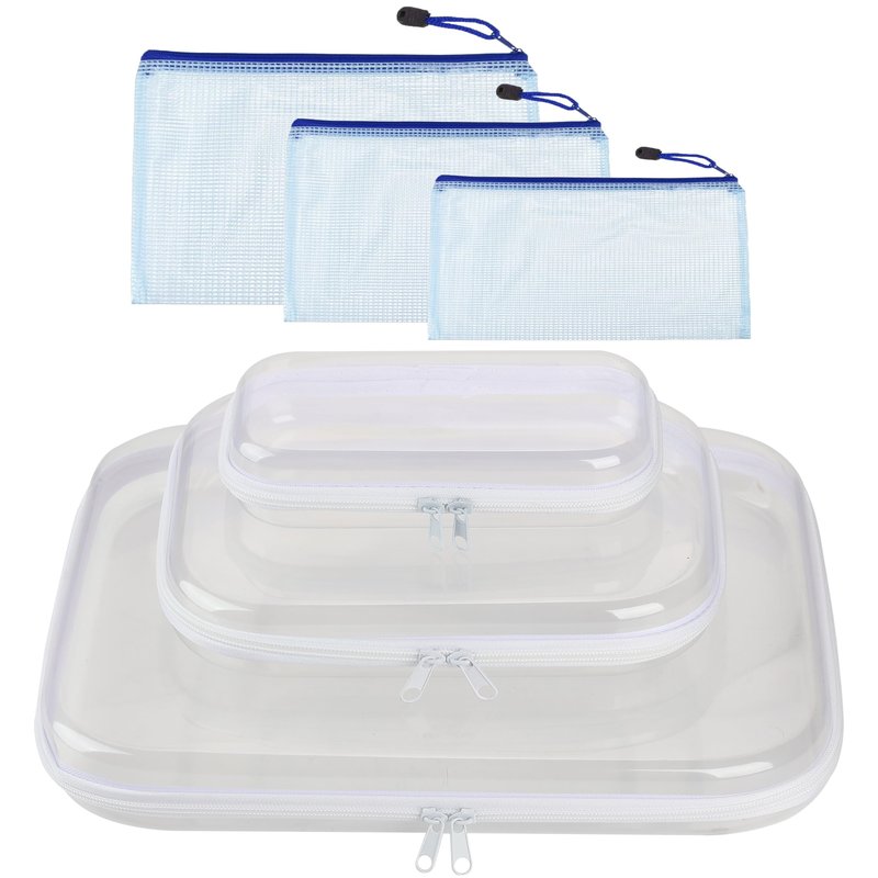Nyeems Hard Shell Clear Makeup Bags, Transparent Zipper Pouches, 3 Each, Combo Pack, 6 Pcs Set, Transparent Zippered Pouch, Bliss Bins, Clear Pencil Pouch, Hard Plastic Zipper Bag