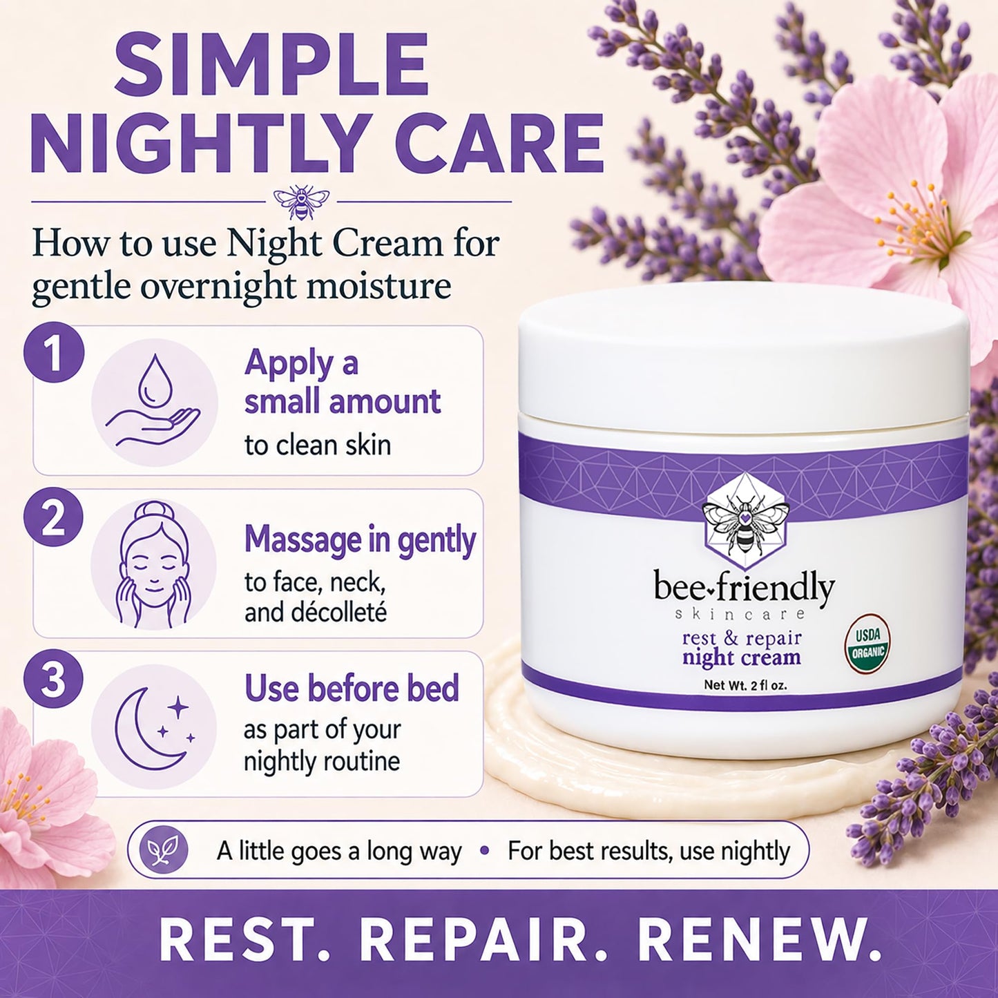 BeeFriendly® Organic Night Cream, USDA Certified, 2 oz