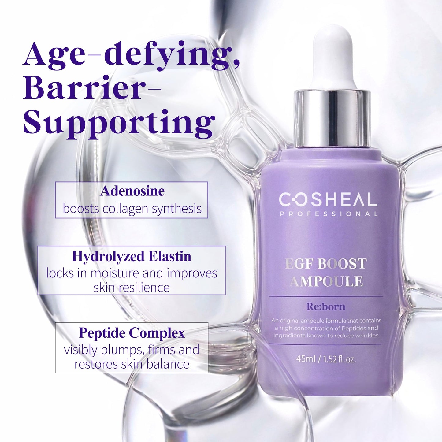 COSHEAL EGF Boost Ampoule 1.52 fl oz, Skin-Firming Anti-Aging Serum with Peptide & Amino Acid Complex, Boosts Elasticity & Fibroblast Activity, Wrinkle Care, Korean Skin care