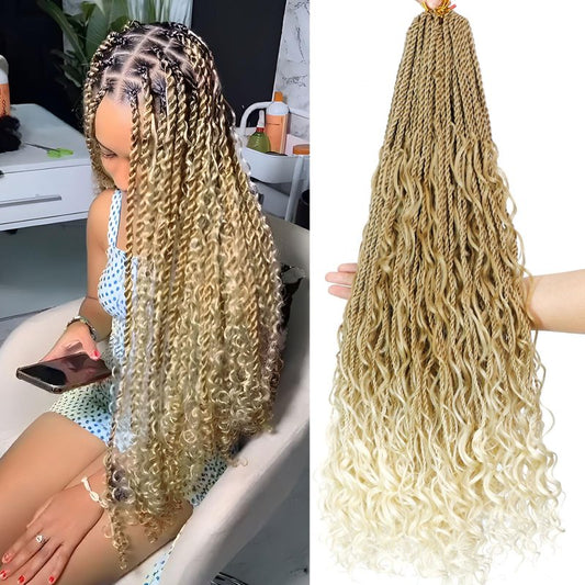 Senegalese Twist Crochet Hair for Black Women 24inch Boho Island Twist Crochet Braids With Curly Ends 20strands/pack Pre looped Goodess Boho Box Braids Hair for Braiding Hair Extensions(27/613, 7pack)