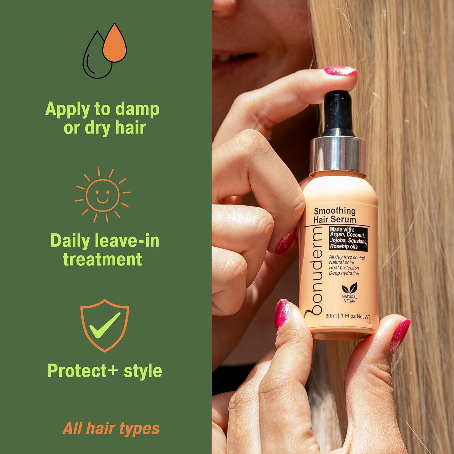 Hair Oil for Frizzy, Damaged Hair - Hydrating Vegan Formula | Tames Frizz, Adds Shine & Softness