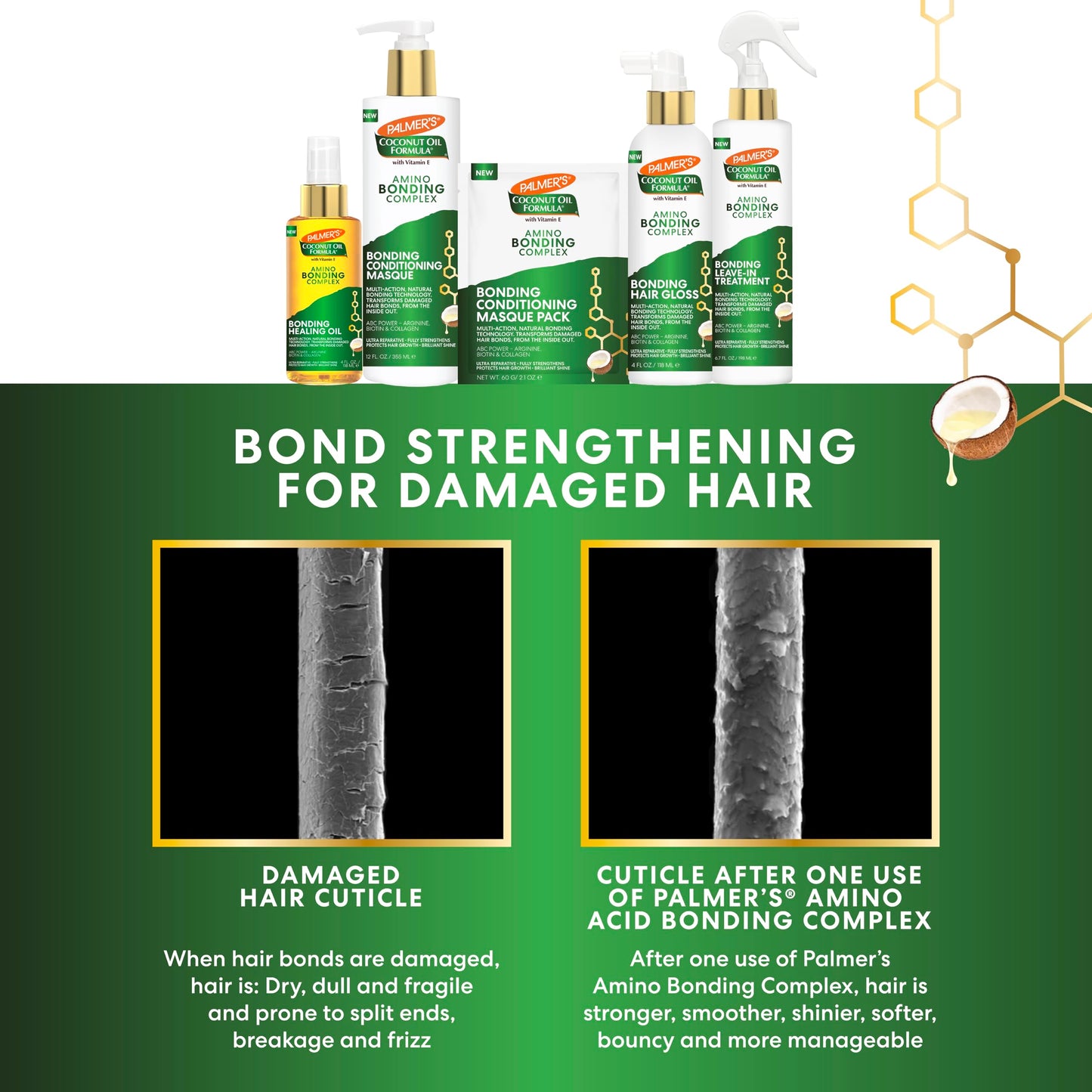 Palmer's Amino Bonding Complex Hair Gloss, Hair Shine Spray with Coconut Oil & Vitamin E, Hydrating, Heat Protectant, Anti Frizz, Adds Shine & Protects Hair Growth, All Hair Types, 4 fl. oz