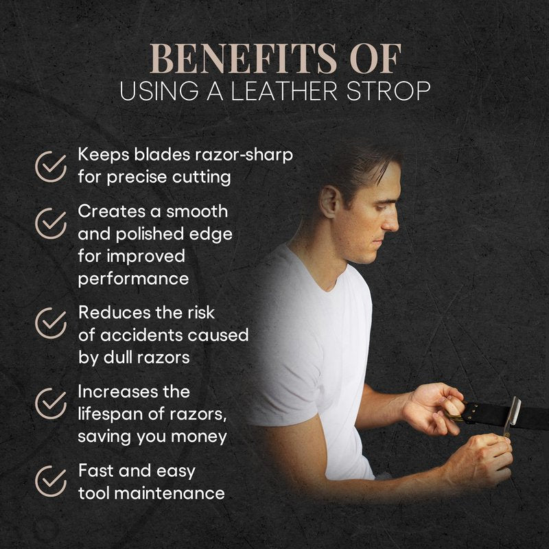 Naked Armor Straight Razor Leather Strop - 2.5" x 15" Cow Leather Razor Blade Sharpener with Brass Hooks, Black