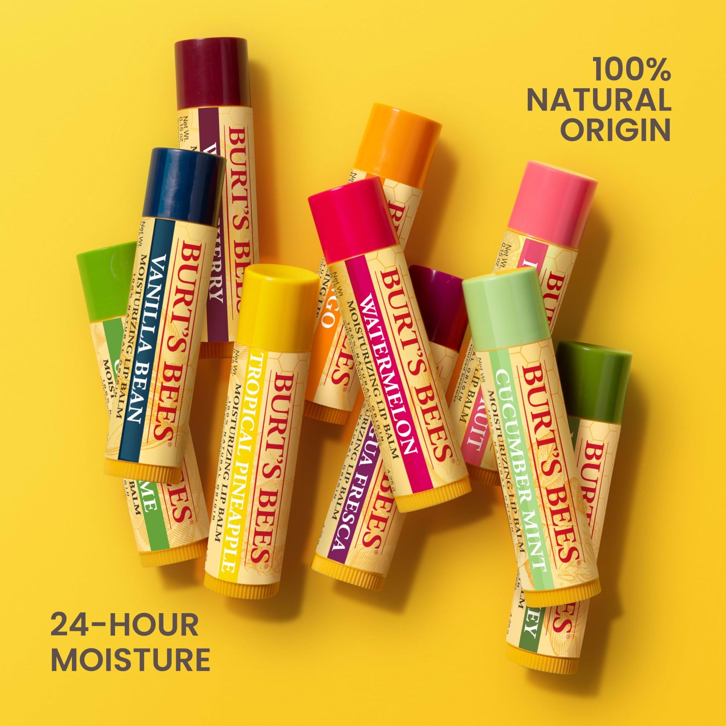 Burt's Bees Lip Balm, Pomegranate, Lip Moisturizer With Responsibly Sourced Beeswax, Tint-Free, Natural Origin Conditioning Treatment, 0.15 oz., Four Tubes