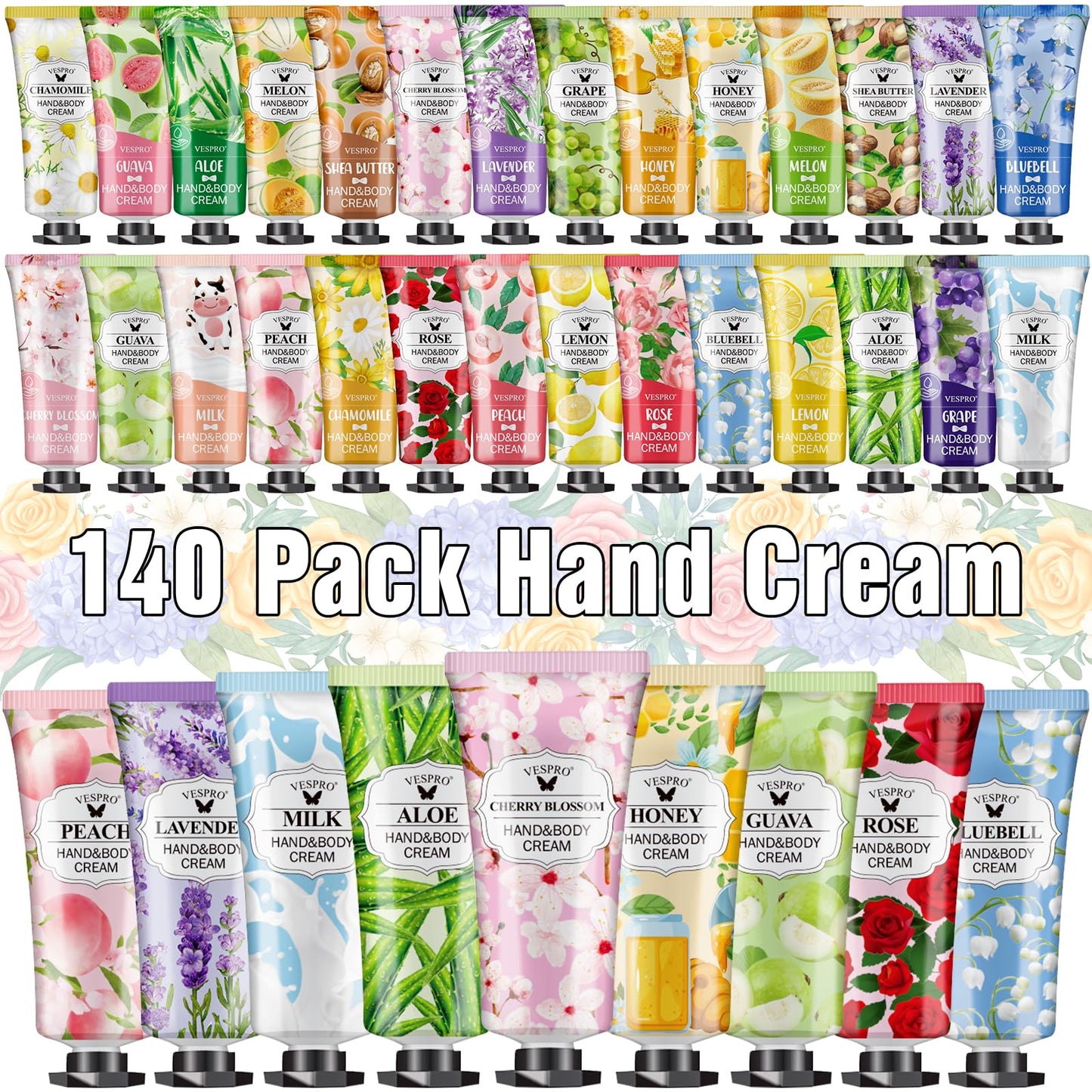 VESPRO 140 Pack Hand Cream Gifts Set, Bulk Gifts for Women, Hand Lotion Travel Size for Dry Cracked Hands, Mini Hand Cream for Teacher Appreciation Gifts, Thank You Gifts and Bridesmaid Gifts