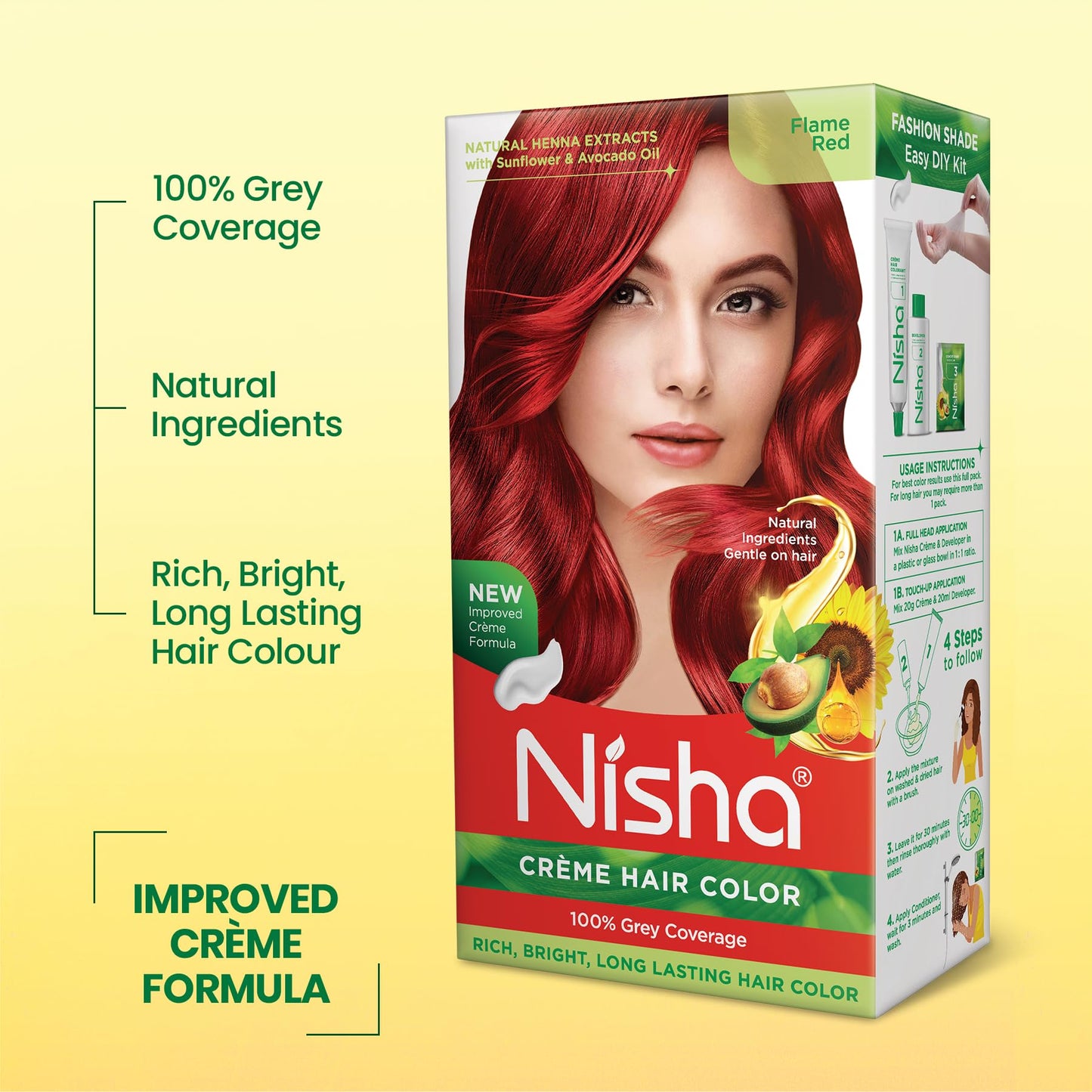 Nisha Creme Hair Color Flame Red Hair Dye Permanent Red Hair Colour 5.07 fl oz, Pack of 1