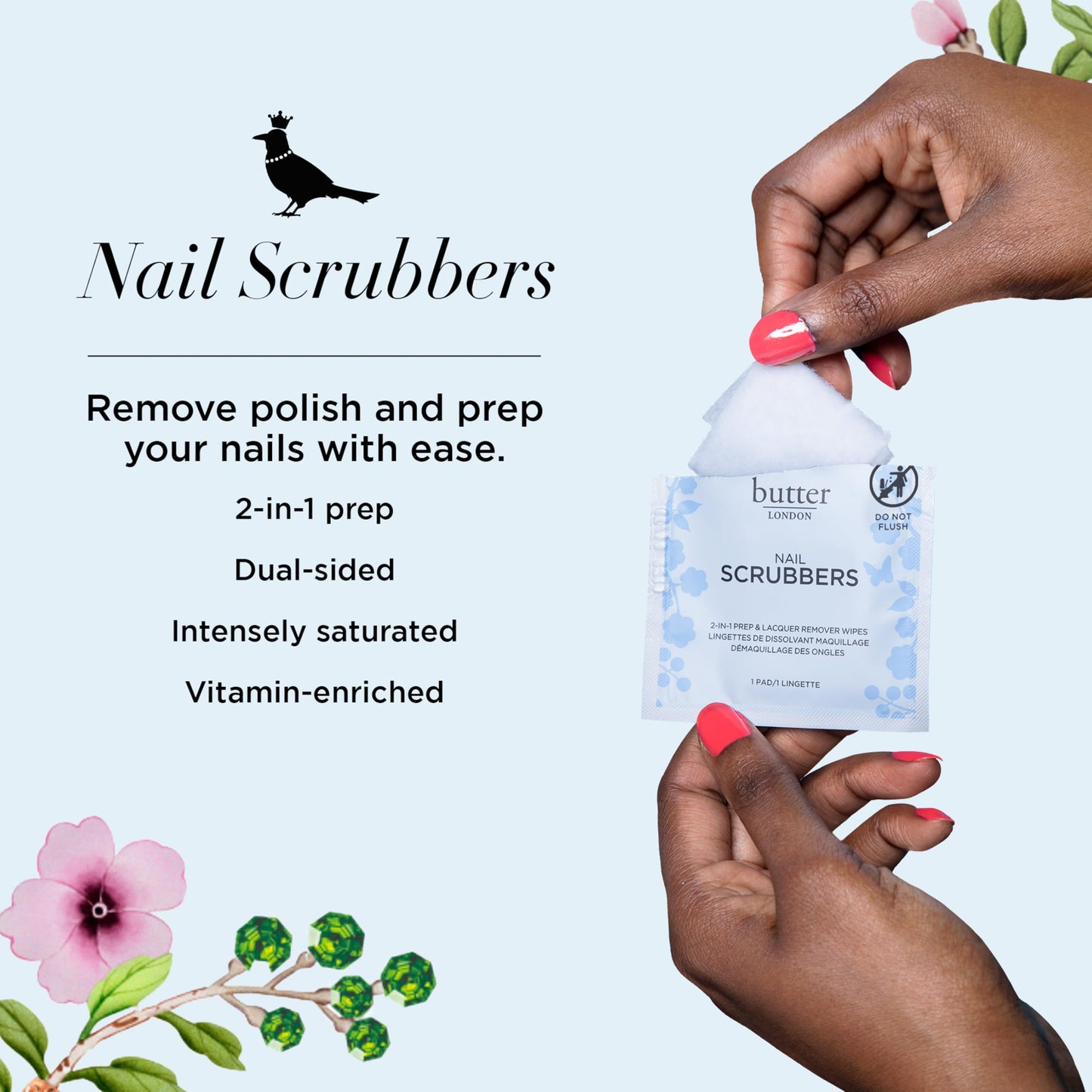 Butter LONDON Nail Polish Remover Pads,Nail Scrubbers-2-in-1 Prep&Lacquer Remover-Nail Wipes-Travel-Friendly Gel Fingernail Polish-Remover-Cruelty-Free,Paraben-Free&Gluten-Free,10 Count (Pack of 2)