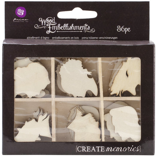 Prima Marketing 655350570156 Embellishment, Wood Icons in A Box- Silhouette, Multicolour